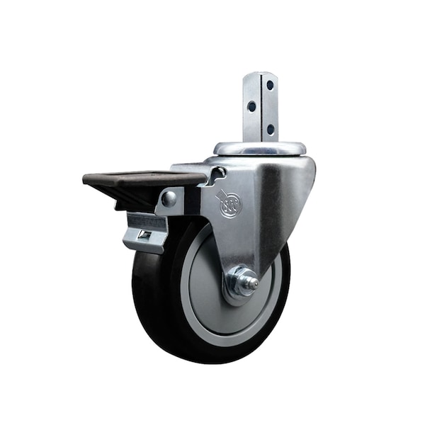 4'' Black Polyurethane Wheel Swivel 7/8'' Square Stem Caster with Brake